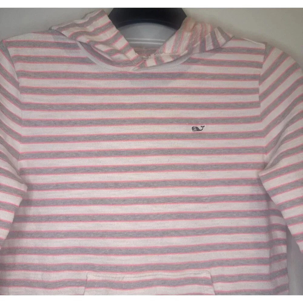 Vineyard Vines Girls Stripe Long Sleeve Knit Hooded Cover Up Dress Sz L‎ Coastal